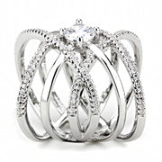 3W1528 - Rhodium Brass Ring with AAA Grade CZ  in Clear