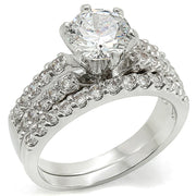 1W009 - Rhodium Brass Ring with AAA Grade CZ  in Clear