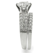 1W009 - Rhodium Brass Ring with AAA Grade CZ  in Clear