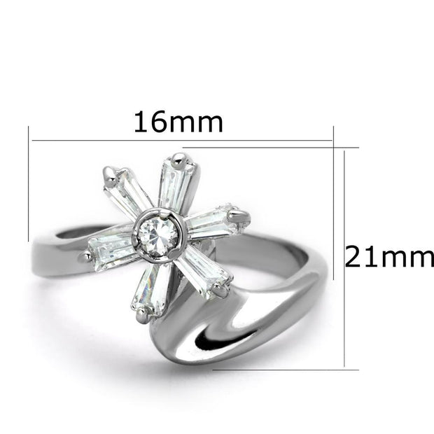 3W593 - Rhodium Brass Ring with AAA Grade CZ  in Clear