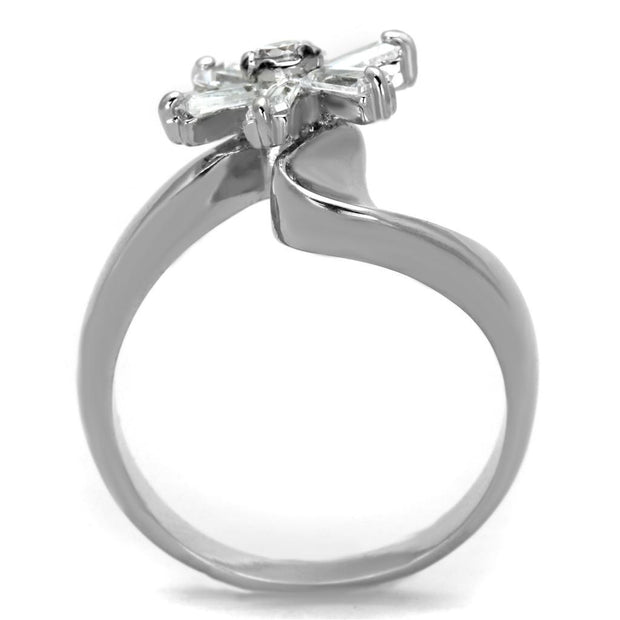 3W593 - Rhodium Brass Ring with AAA Grade CZ  in Clear
