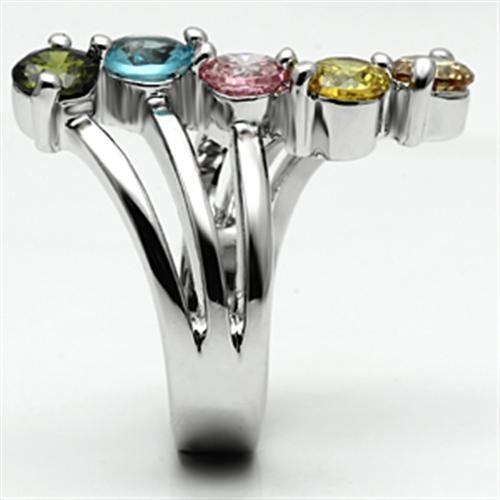 3W291 - Rhodium Brass Ring with AAA Grade CZ  in Multi Color