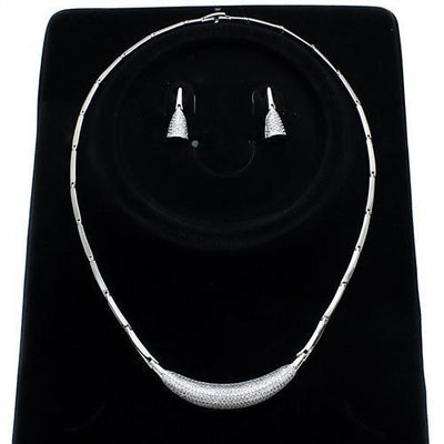 3W1245 - Rhodium Brass Jewelry Sets with AAA Grade CZ  in Clear