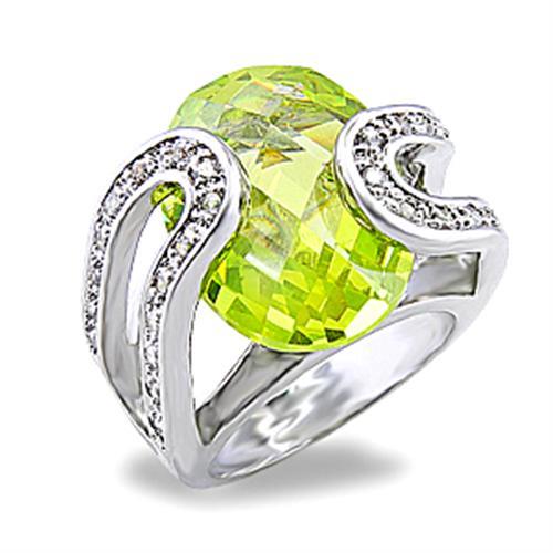 5X004 - Rhodium Brass Ring with AAA Grade CZ  in Apple Green color