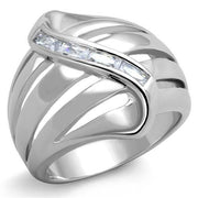 3W1077 - Rhodium Brass Ring with AAA Grade CZ  in Clear