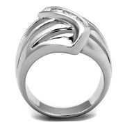 3W1077 - Rhodium Brass Ring with AAA Grade CZ  in Clear