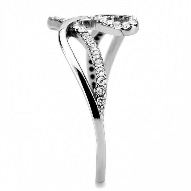DA265 - High polished (no plating) Stainless Steel Ring with AAA Grade CZ  in Clear
