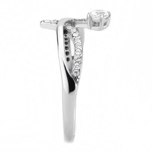 DA240 - High polished (no plating) Stainless Steel Ring with AAA Grade CZ  in Clear