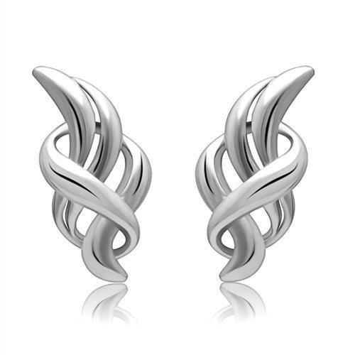 LO1991 - Rhodium White Metal Earrings with No Stone