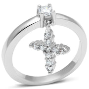 3W293 - Rhodium Brass Ring with AAA Grade CZ  in Clear