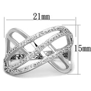 3W823 - Rhodium Brass Ring with AAA Grade CZ  in Clear