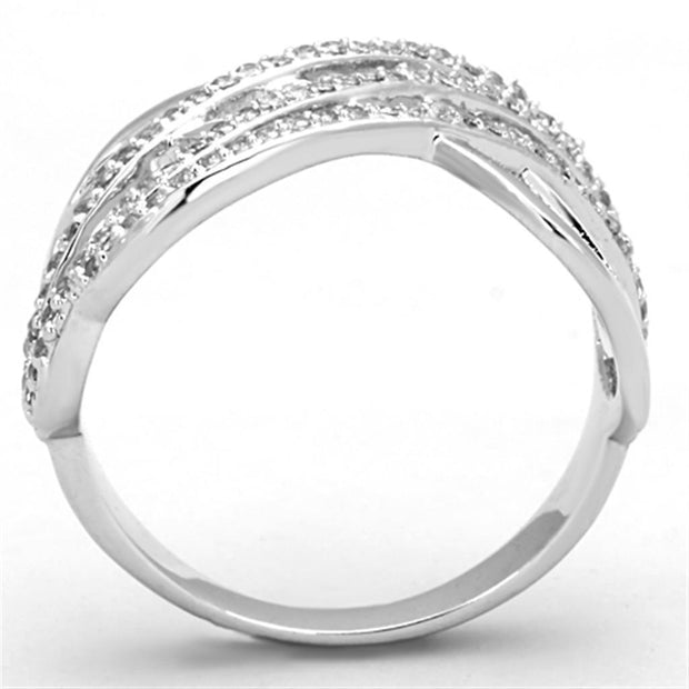3W823 - Rhodium Brass Ring with AAA Grade CZ  in Clear