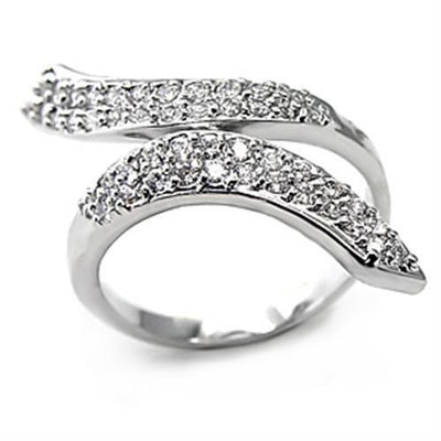 7X076 - Rhodium Brass Ring with AAA Grade CZ  in Clear