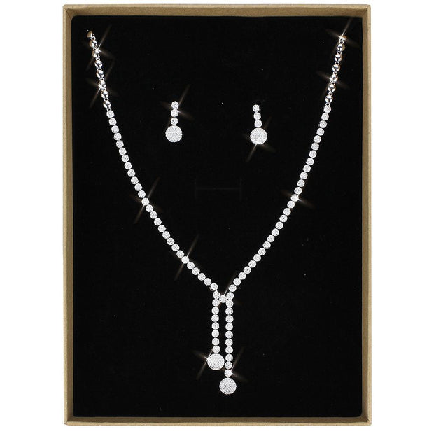 3W1428 - Rhodium Brass Jewelry Sets with AAA Grade CZ in Clear