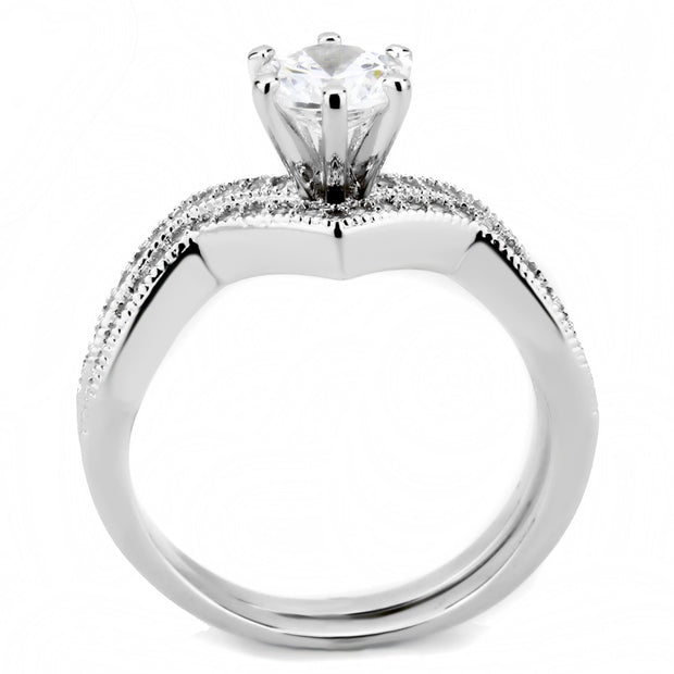 3W1505 - Rhodium Brass Ring with AAA Grade CZ  in Clear