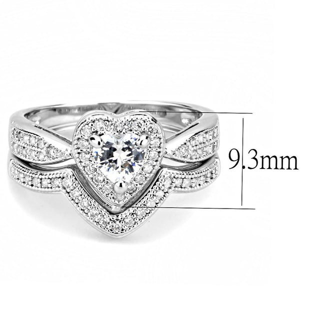 3W1508 - Rhodium Brass Ring with AAA Grade CZ  in Clear