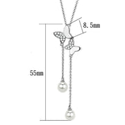 3W442 - Rhodium Brass Necklace with Synthetic Pearl in White
