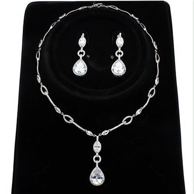 3W1247 - Rhodium Brass Jewelry Sets with AAA Grade CZ  in Clear