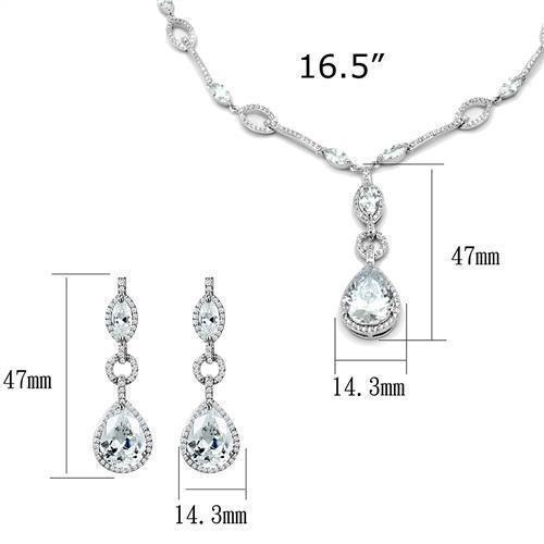 3W1247 - Rhodium Brass Jewelry Sets with AAA Grade CZ  in Clear