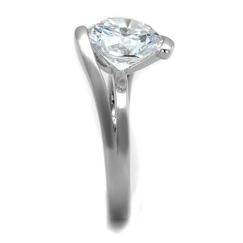 3W1072 - Rhodium Brass Ring with AAA Grade CZ  in Clear