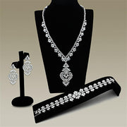LO1447 - Rhodium Brass Jewelry Sets with AAA Grade CZ  in Clear