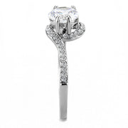 DA023 - High polished (no plating) Stainless Steel Ring with AAA Grade CZ  in Clear