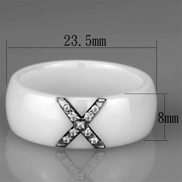 3W948 - High polished (no plating) Stainless Steel Ring with Ceramic  in White