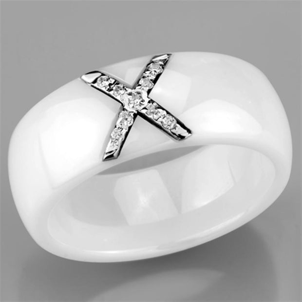 3W948 - High polished (no plating) Stainless Steel Ring with Ceramic  in White