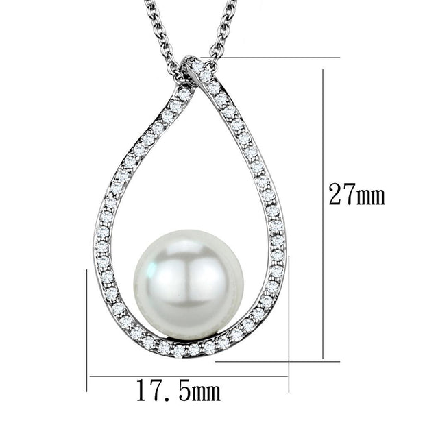 3W1036 - Rhodium Brass Chain Pendant with Synthetic Pearl in White