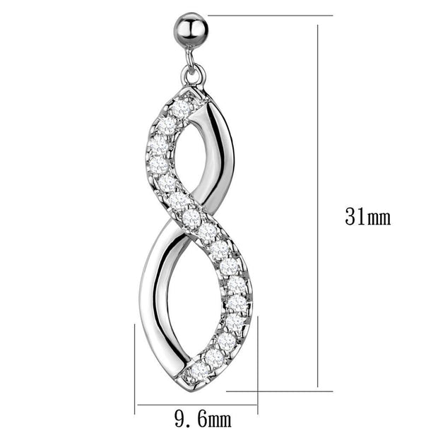 3W1055 - Rhodium Brass Earrings with AAA Grade CZ  in Clear