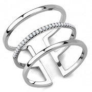 DA049 - High polished (no plating) Stainless Steel Ring with AAA Grade CZ  in Clear