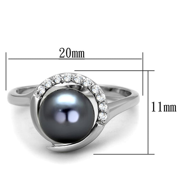 3W629 - Rhodium Brass Ring with Synthetic Pearl in Gray