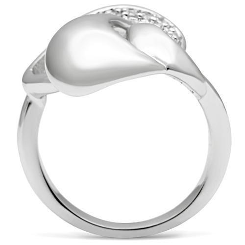 3W237 - Rhodium Brass Ring with AAA Grade CZ  in Clear