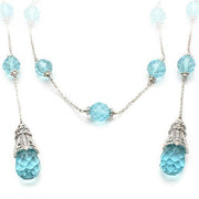 LO1714 - Rhodium White Metal Necklace with Synthetic Glass Bead in Sea Blue