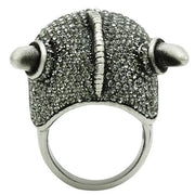 3W021 - Antique Silver White Metal Ring with Top Grade Crystal  in Black Diamond