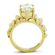 GL080 - IP Gold(Ion Plating) Brass Ring with AAA Grade CZ  in Clear