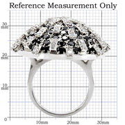 1W029 - Rhodium Brass Ring with AAA Grade CZ  in Black Diamond