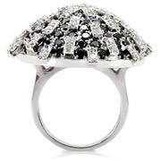 1W029 - Rhodium Brass Ring with AAA Grade CZ  in Black Diamond