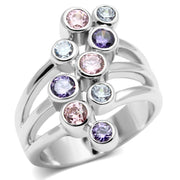 3W290 - Rhodium Brass Ring with AAA Grade CZ  in Multi Color