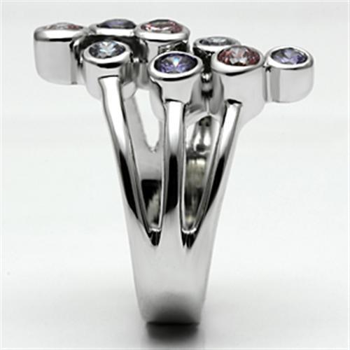 3W290 - Rhodium Brass Ring with AAA Grade CZ  in Multi Color