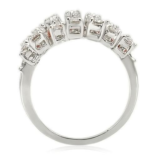 0W241 - Rhodium Brass Ring with AAA Grade CZ  in Clear