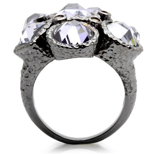 0W120 - Ruthenium Brass Ring with AAA Grade CZ  in Light Amethyst