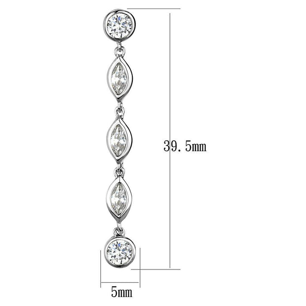 3W1049 - Rhodium Brass Earrings with AAA Grade CZ  in Clear