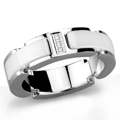 3W967 - High polished (no plating) Stainless Steel Ring with Ceramic  in White