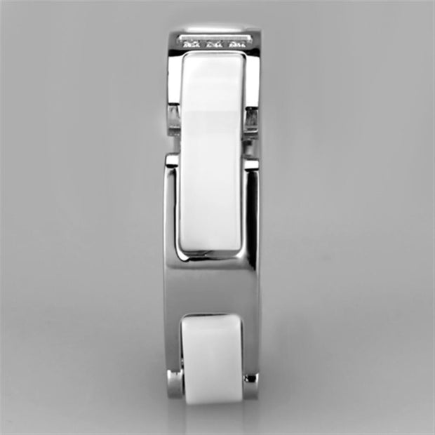 3W967 - High polished (no plating) Stainless Steel Ring with Ceramic  in White
