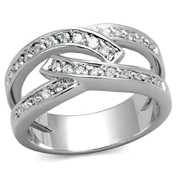 3W806 - Rhodium Brass Ring with AAA Grade CZ  in Clear