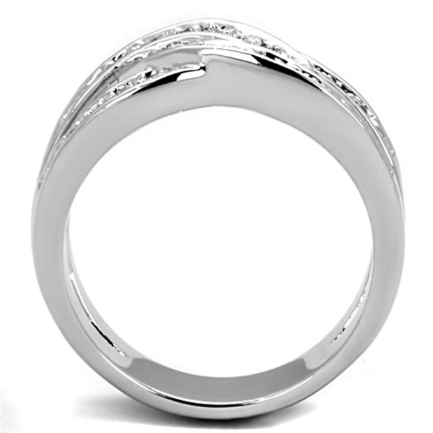 3W806 - Rhodium Brass Ring with AAA Grade CZ  in Clear