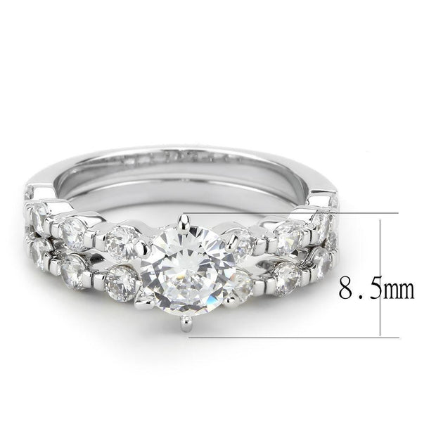 3W1593 - Rhodium Brass Ring with AAA Grade CZ  in Clear