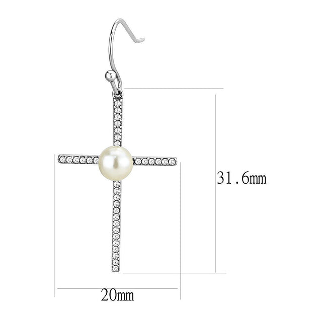 DA192 - High polished (no plating) Stainless Steel Earrings with Synthetic Pearl in White