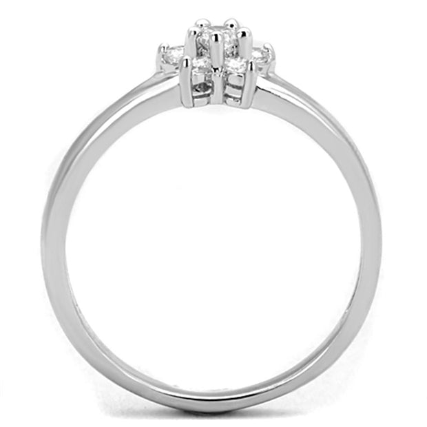 3W814 - Rhodium Brass Ring with AAA Grade CZ  in Clear